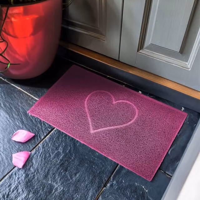 Nicoman Pink Embossed PVC Heart Doormat, W: 90 cm, D: 60 cm – 1