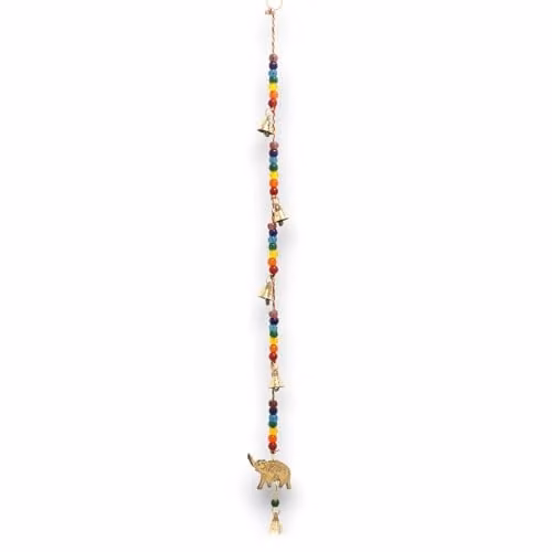 KDMD Indian Chimes Gold Brass Elephant with Chakra Beads Hanging String Bells