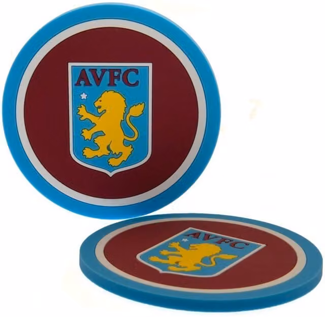 Aston Villa FC Non-Slip Silicone Coaster Set, Pack of 2, Round, Red, Blue and Multicolour