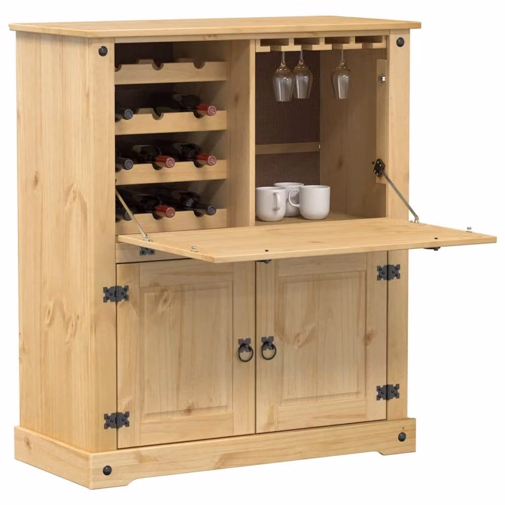 Berkfield Home Corona Wine Cabinet in Brown Solid Pine Wood, W/D/H: 97 x 45 x 114 cm – 1