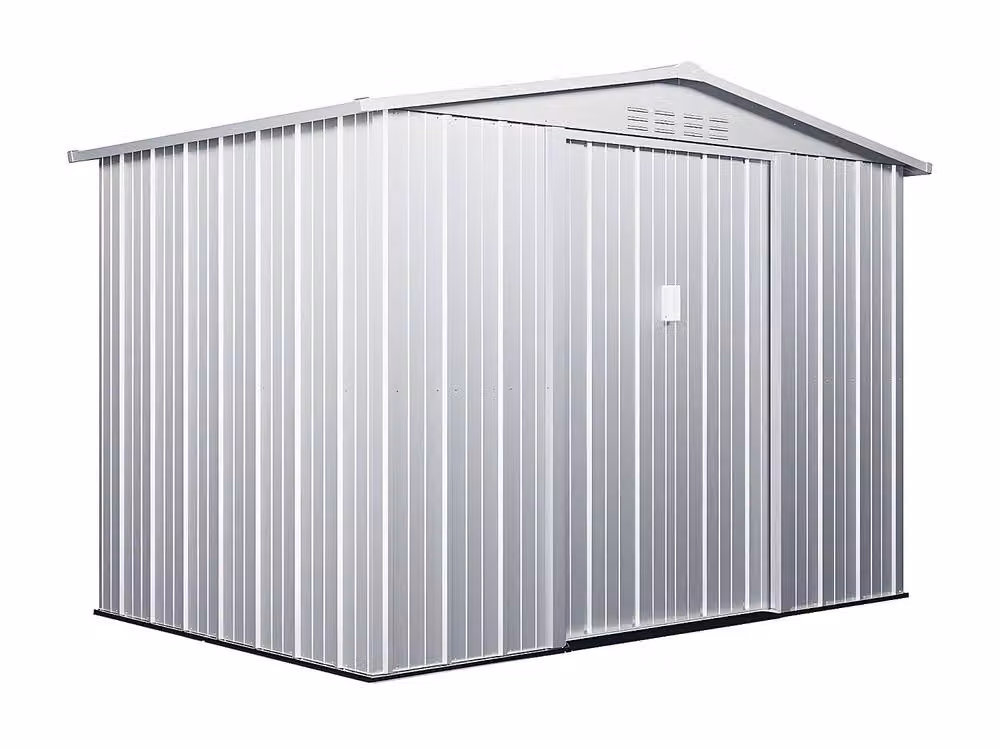 Vente-unique LINUS Galvanised Steel Garden Shed in Light Grey with Double Doors and Gable Roof – 2