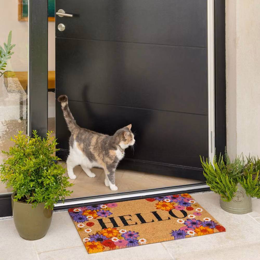 Kukoon Floral Coir Front Door Mat in Beige and Multicolour, W: 45 cm, D: 70 cm – 2