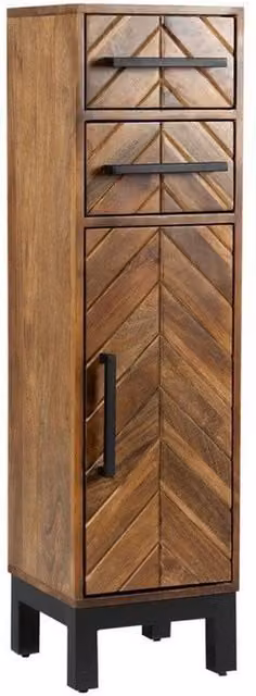 Jaipur Furniture Ltd Parquet 1 Door 2 Drawer Cabinet in Brown Mango Wood and Iron, W: 30 cm, D: 30 cm, H: 110 cm – 1