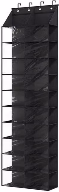 KORVIXA Over-the-Door 10-Tier 20-Pocket Hanging Shoe Organiser with Hooks, Black, W/H: 100 x 100 cm