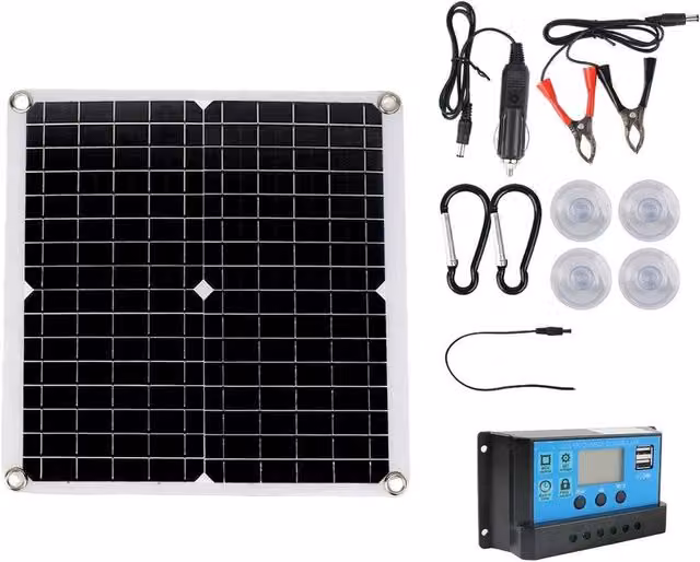 NESTLUNE 200W Polycrystalline 12V Solar Panel Trickle Battery Charger, Black, W: 1000 cm, H: 52 cm – 1