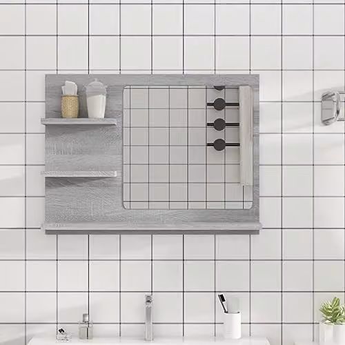 vidaXL Grey Sonoma Bathroom Mirror in Engineered Wood W/D/H: 60 x 10.5 x 45 cm – 2