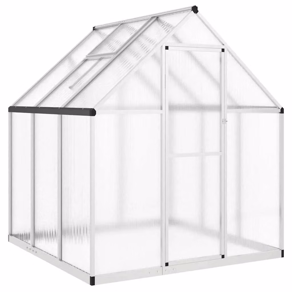 Berkfield Home Aluminium Greenhouse with Polycarbonate Panels and Base Frame, Silver, W/D/H: 169 x 169 x 195 cm – 2