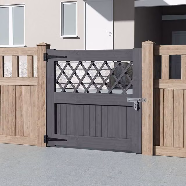 Breeins Wooden Garden Gate with Rhombus Design, Grey, W/H: 90 x 90 cm