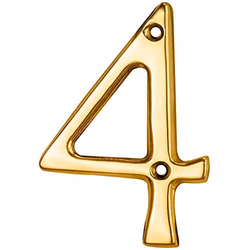 Loops Polished Brass House Numeral Plaque, Gold, Height: 75 mm, Depth: 5.3 mm