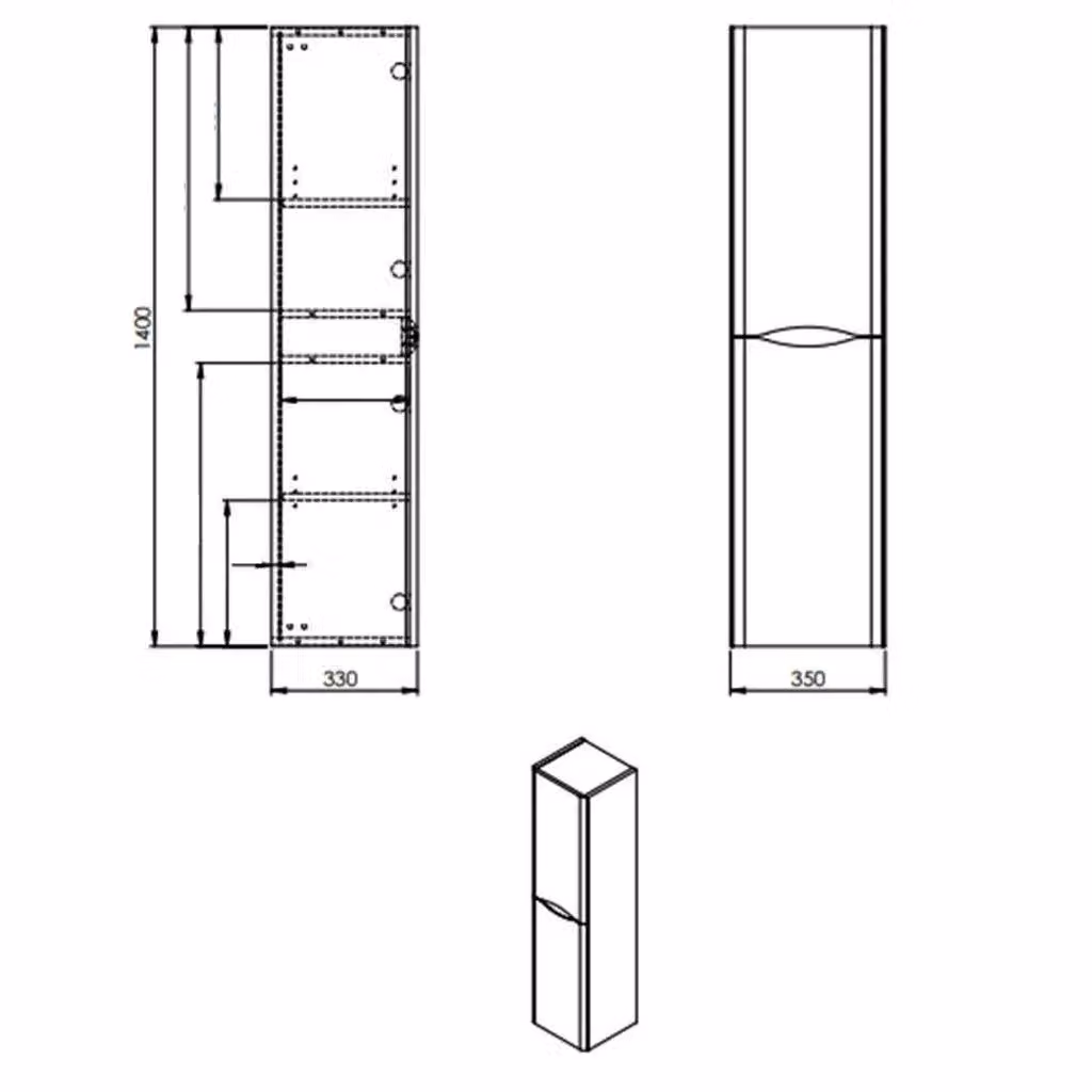 Clifton Matt Graphite Wall Hung 2 Door Tall Bathroom Storage Unit in Dark Grey, W: 35 cm, D: 33 cm, H: 140 cm – 3