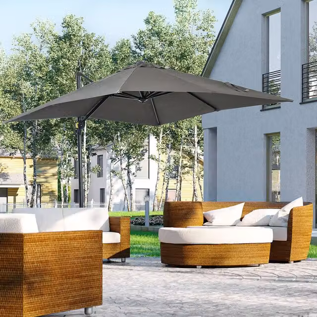 Outsunny Grey Cantilever Patio Offset Parasol Umbrella with Aluminium Frame and Polyester Canopy