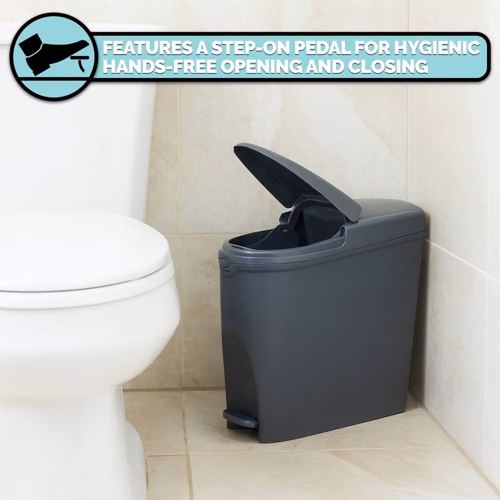 ProKleen 2 Pack Black and Dark Grey Pedal Operated Toilet Sanitary Bins with 20L Capacity and Bin Liners – 3