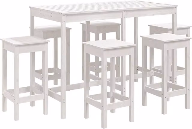 Berkfield Home 7 Piece Rustic White Solid Wood Pine Garden Bar Set – 1