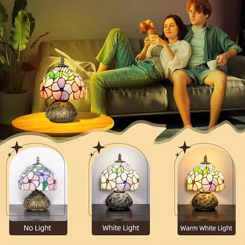 HOMCOM Tiffany-Style Table Lamp with Sculpted Dragonfly Base in Pink, Bronze and Multicolour – 5