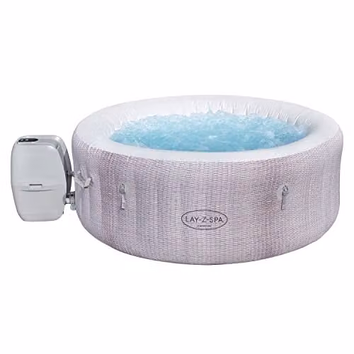 Lay-Z-Spa Cancun Grey Rattan Design Inflatable Hot Tub with 120 AirJet Technology and Freeze Shield, 2-4 Person Capacity