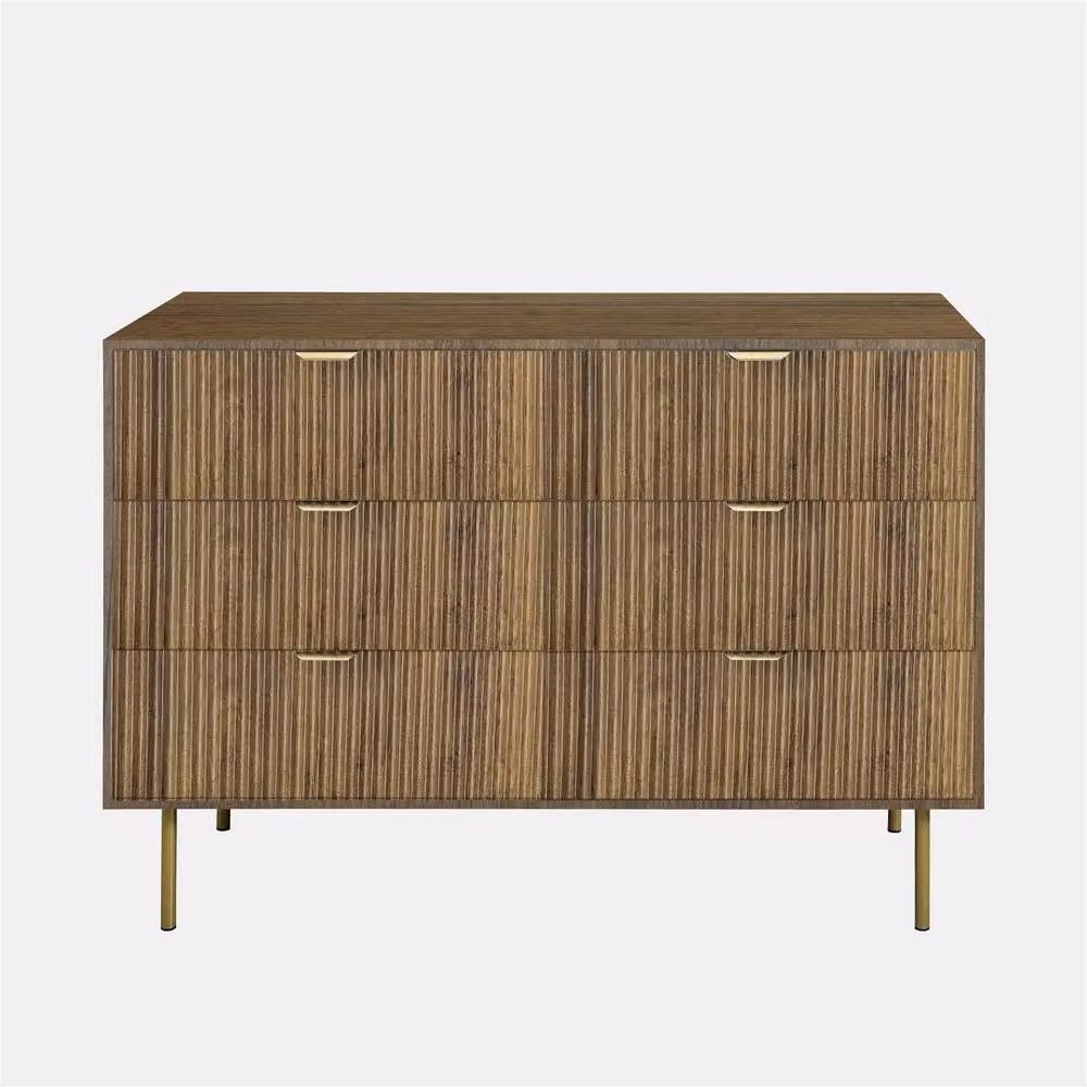 OHS Ribbed 6 Drawer Cabinet Chest of Drawers Sideboard in Walnut Brown – 2