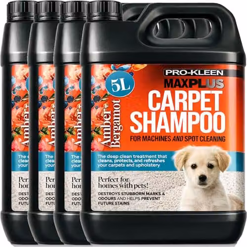 Pro-Kleen MAXPLUS Carpet Shampoo Cleaner with Amber and Bergamot Fragrance, 4 x 5 l