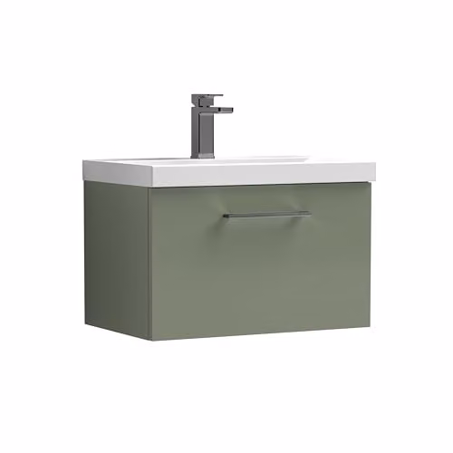 Balterley Wall Mounted Single Drawer Bathroom Vanity Unit with Basin in Matt Green, W/D/H: 61.0 x 39.0 x 39.9 cm – 6