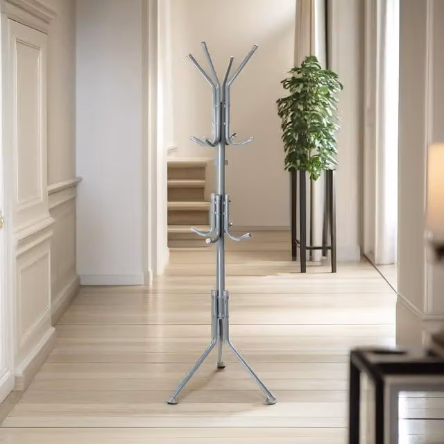 Pirlo Plush Metal Coat Stand with 12 Hooks in Grey