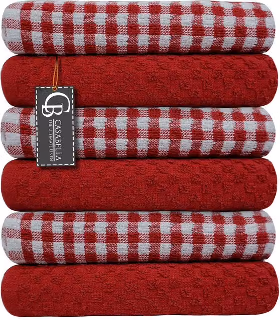 Casabella Tea Towels, Set of 6, Blue and Red