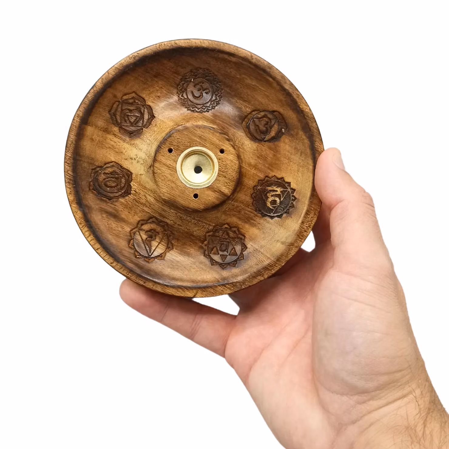 KDMD 7 Chakra Round Wooden Incense Stick and Cone Burner Disc in Brown – 2