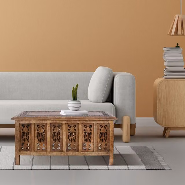 Topfurnishing Antique Brown Rectangular Wood Drop Leaf Coffee Table