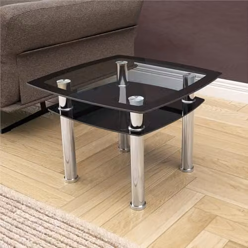 AVF Black Glass Side Table with Metal Legs, W: 60 cm, D: 60 cm, H: 43 cm – 2