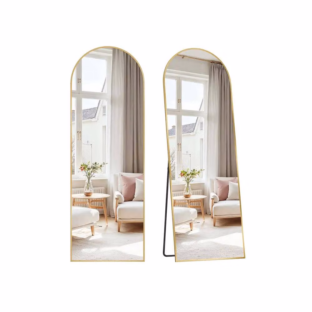 The Bazaarist Arched Full Length Freestanding Standing Mirror with Gold Aluminum Frame – 2