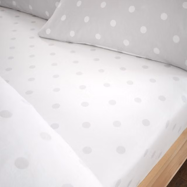 Catherine Lansfield Grey Polka Dot Brushed Flannelette Cotton Fitted Sheet