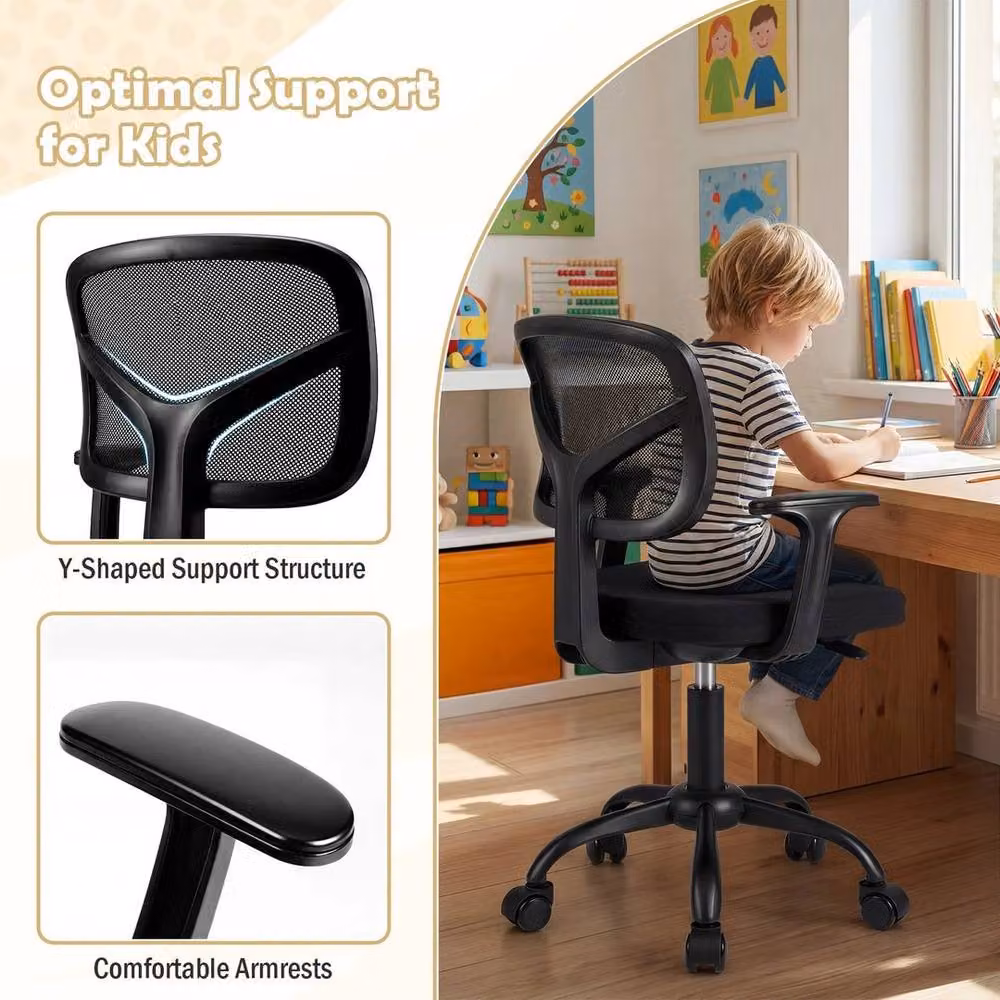 Kelvenix Black Fabric Swivel Task Chair with Armrests and Castors for Home Office or Bedroom – 4