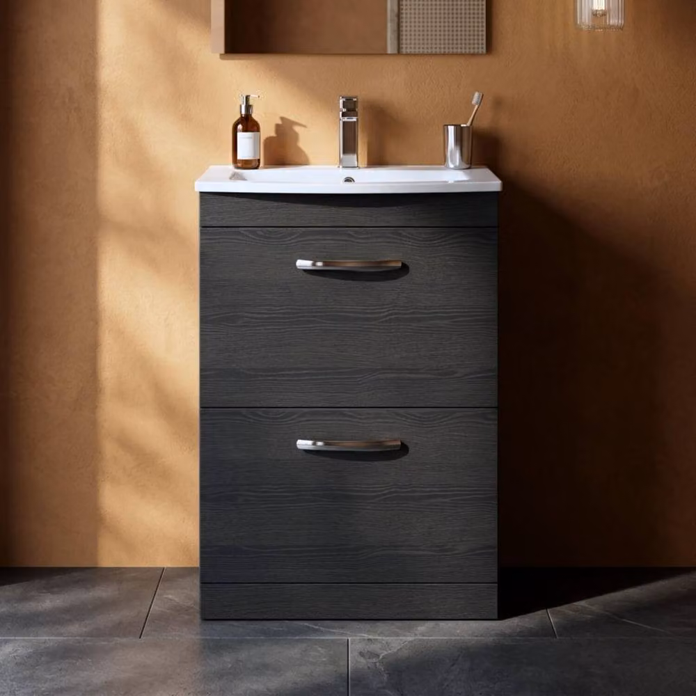 Balterley Millwich 2 Drawer Vanity Unit with Curved Basin, Charcoal Black, W: 60 cm – 2