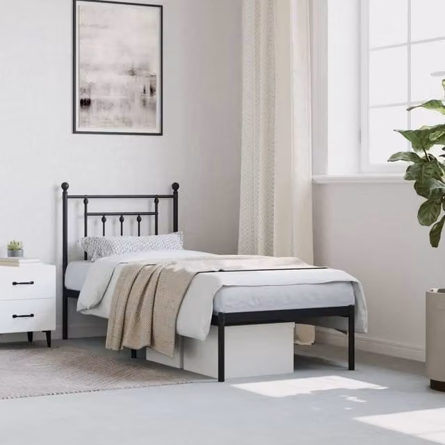 Berkfield Home Metal Bed Frame with Headboard in Black, W/D/H: 75 x 190 x 80 cm – 1