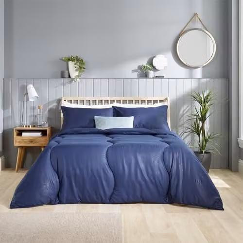 Slumberdown Coverless Herringbone 2-in-1 Reversible Single Duvet and Matching Pillowcase, 9 Tog, Blue, W: 135 cm, L: 200 cm – 1