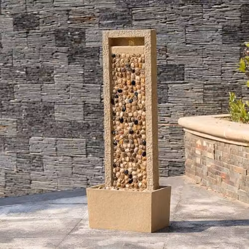 Teamson Home Brown Outdoor Water Feature Tall Waterfall Fountain with Warm LED Lights and Layered Rock Design, H: 91.95 cm x W: 21.59 cm x D: 21.59 cm – 2