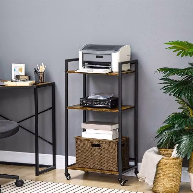EONLION 3-Tier Brown Printer Stand and Utility Cart with Adjustable Shelves