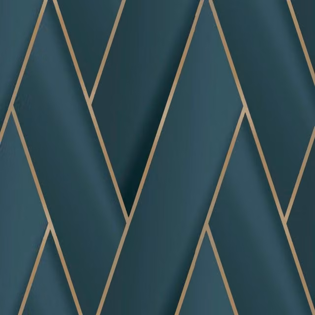 Debona Art Deco Geometric Abstract Wallpaper in Petrol, Gold, White and Beige