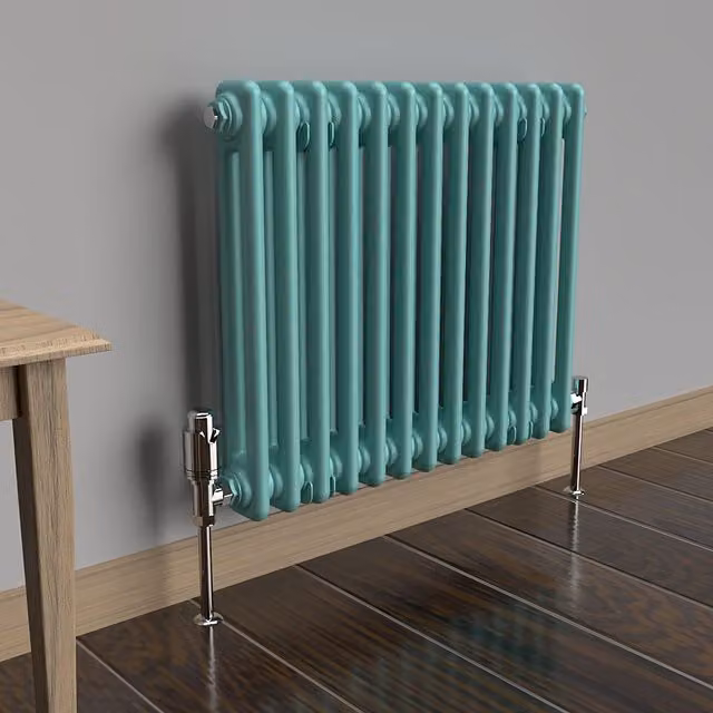 Lux Heat Horizontal 2 Column Steel Radiator in Light Aqua Green, W: 60.5 cm, H: 50 cm
