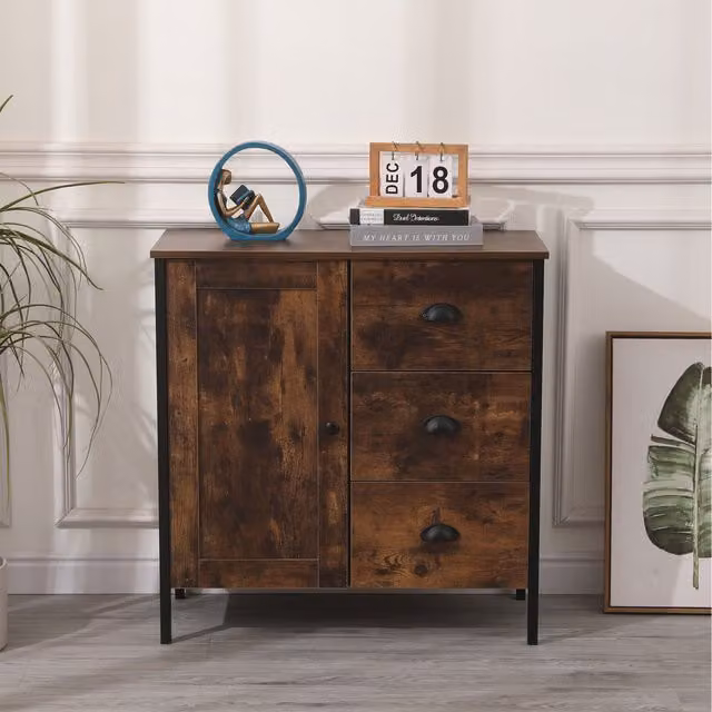 HMD Retro Sideboard with 1 Door and 3 Drawers in Black and Brown