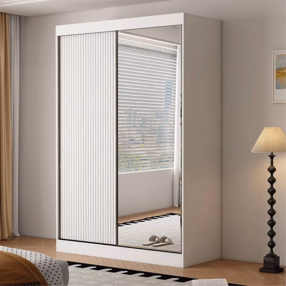 KDMD Berlin 150cm White Sliding Door Wardrobe with Internal Shelves and Hanging Rail – 2
