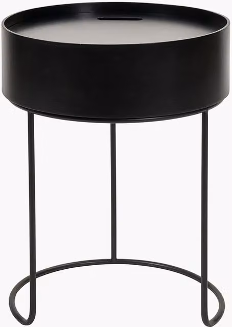 Pacific Lifestyle Hugo Round Scandinavian Storage Table in Black and White with Wood and Metal Finish