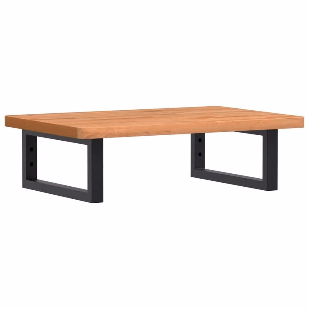 Berkfield Home Elegant Wall Mounted Basin Shelf in Brown Beech Wood and Black Metal, W/D/H: 40 x 40 x 17.5 cm