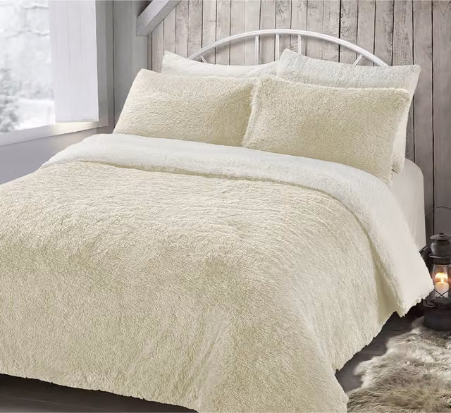 VELOSSO Winter Faux Fur Duvet Cover and Pillowcase Set, Beige, W/D/H: 90 x 200 cm
