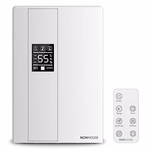 MONHOUSE Premium Dehumidifier in White with 2.2L Capacity, Remote Control, Sleep Mode and 24H Timer