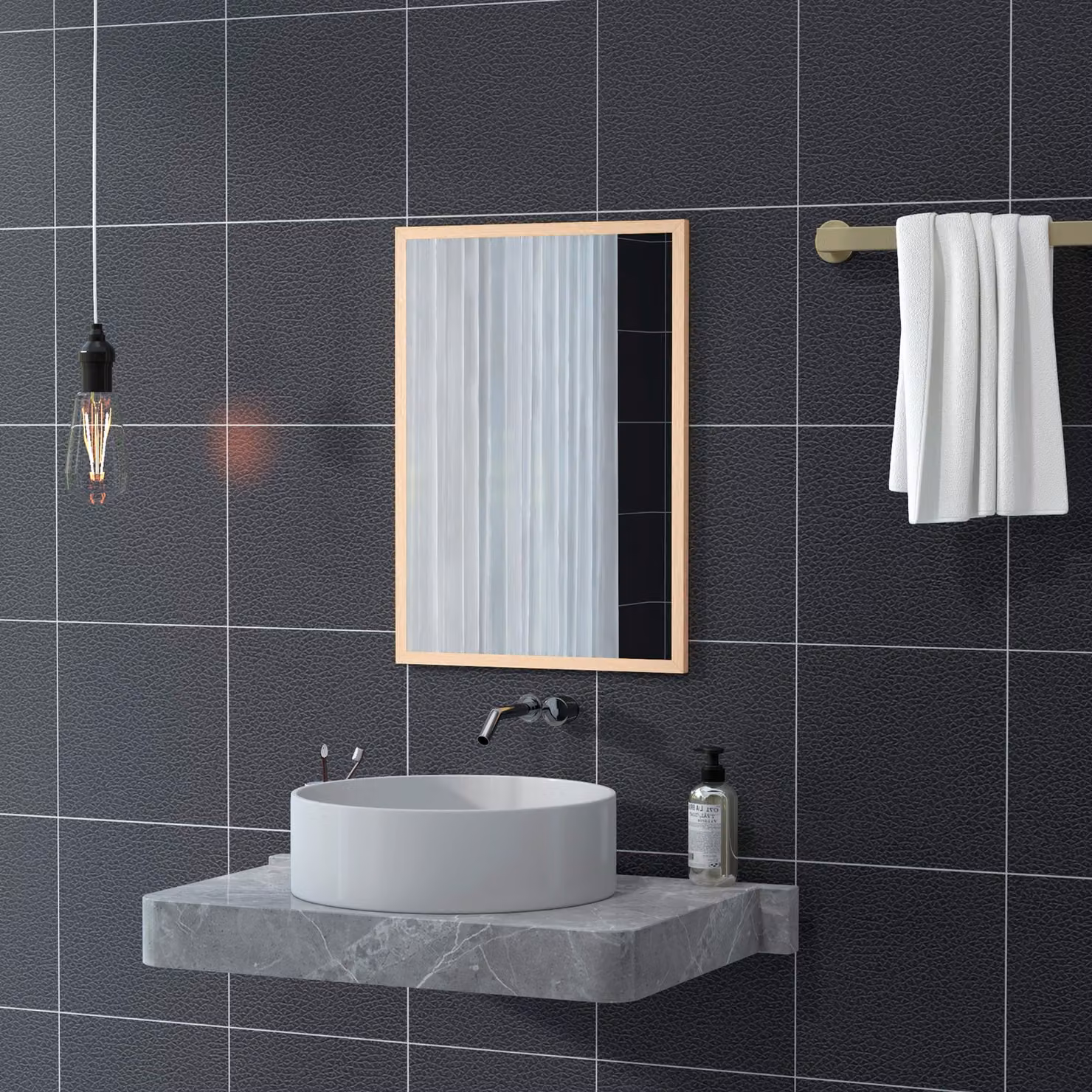 HOMCOM Modern Rectangular Wall-Mounted Mirror in Brown Wood and Glass, W: 70 cm, H: 50 cm – 2