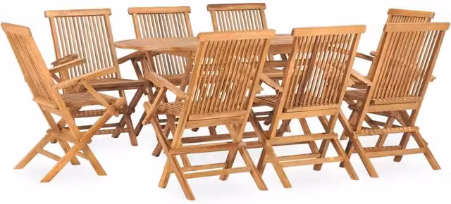 Berkfield Home 9 Piece Folding Outdoor Dining Set in Brown Solid Teak Wood