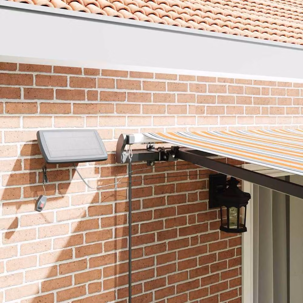 Berkfield Home Manual Retractable Folding Arm Awning with LED Multicolour Stripe in Orange, W: 450 cm, D: 300 cm – 4