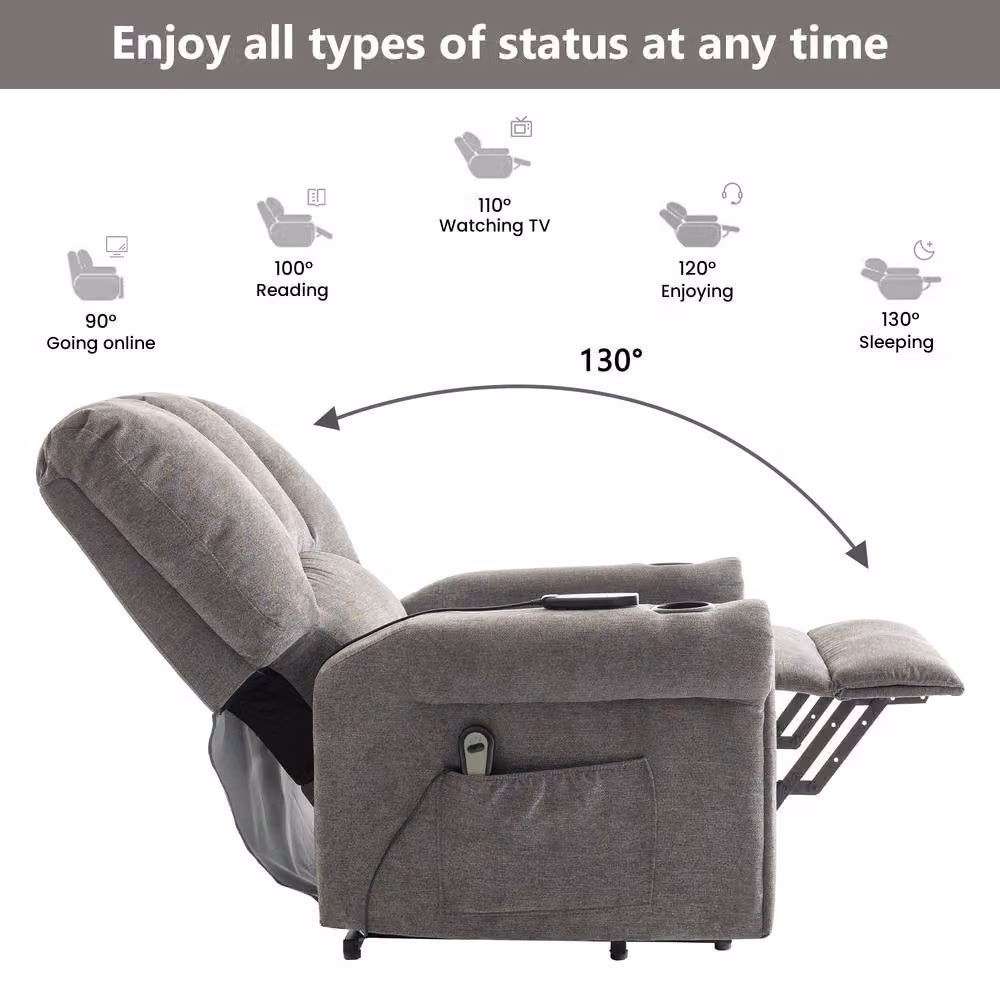 Matteo Grey Fabric Electric Lift Senior Recliner Chair with Stand Assist and Armrests – 3