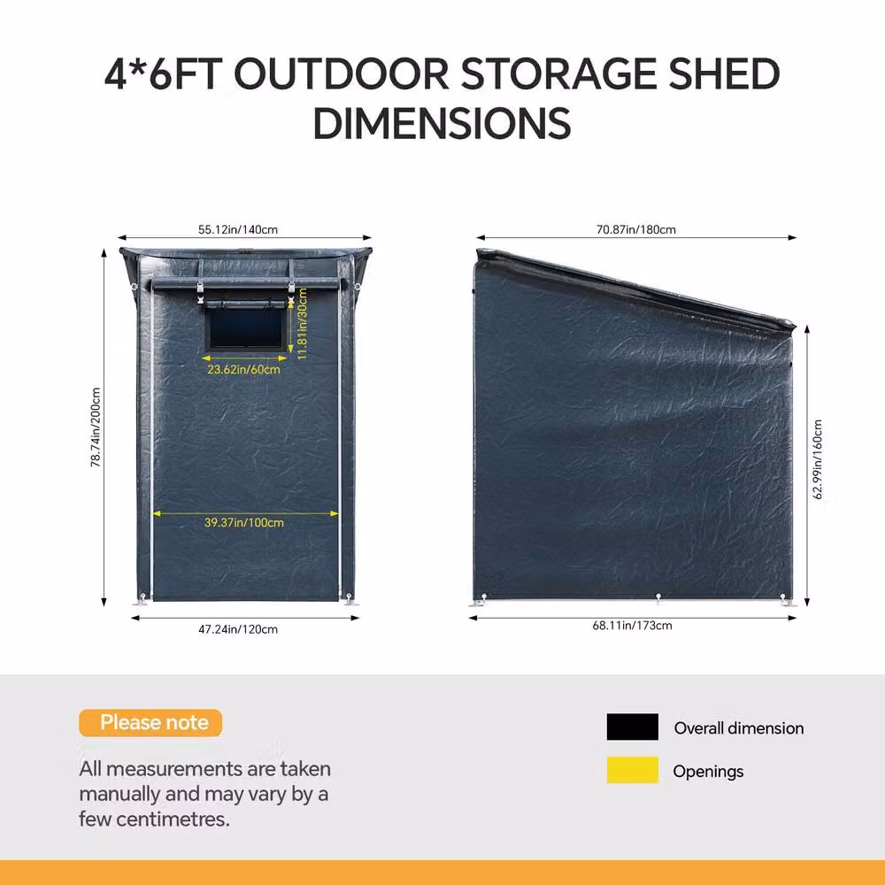 Living and Home Outdoor Garden Storage Shelter with Roll-Up Zipper Door and Window, Dark Grey, W/D/H: 121.92 x 121.92 x 200 cm – 7