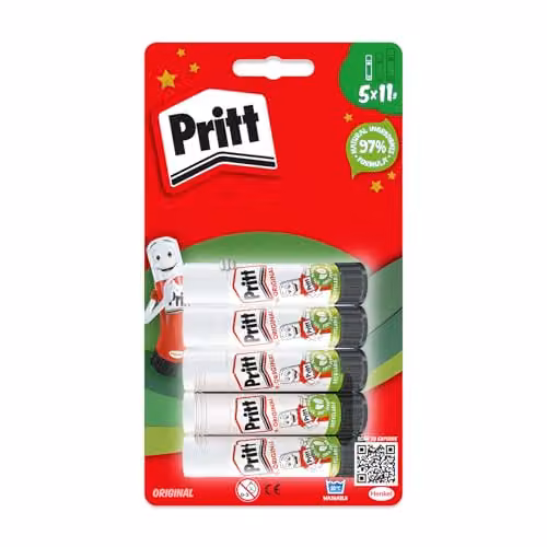 Pritt Glue Stick for School and Craft, Transparent and White, 5 x 11 g – 1