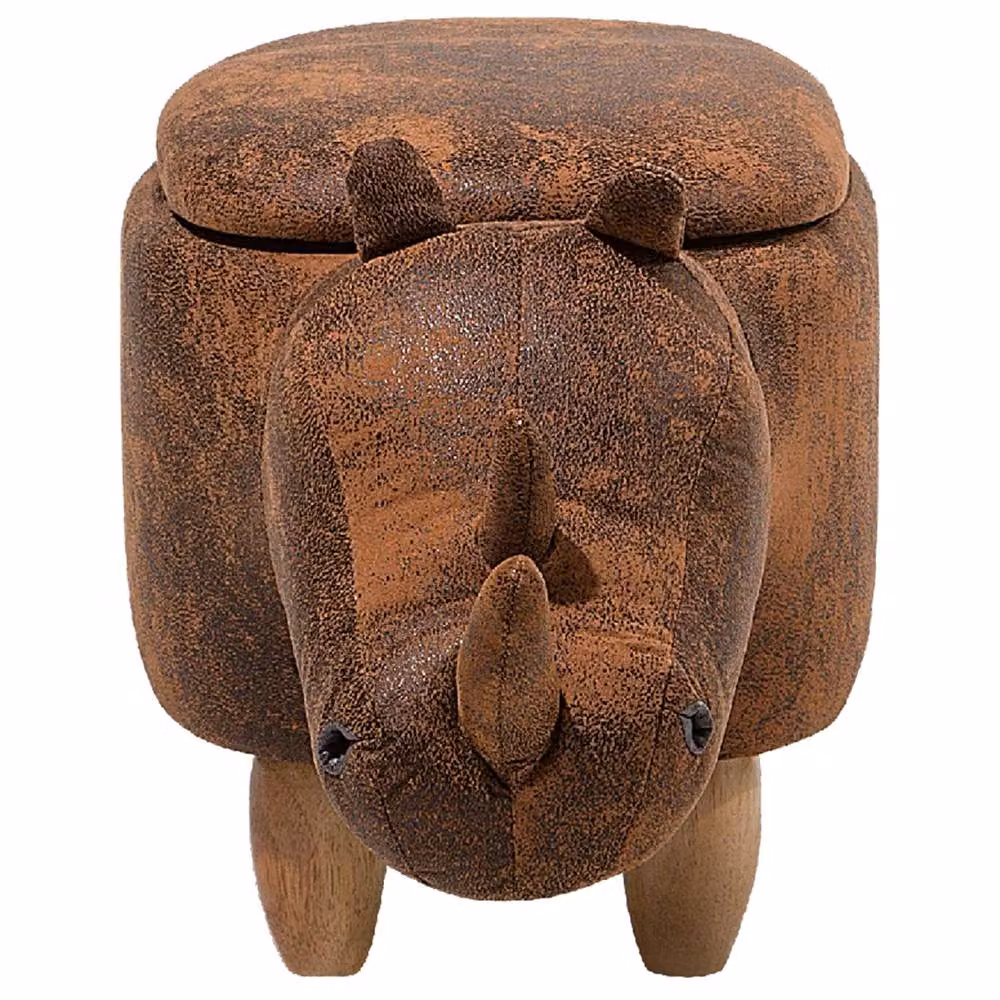 Wyld and Coco Rhino Children's Stool with Storage in Brown Faux Leather and Rubberwood Legs – 5